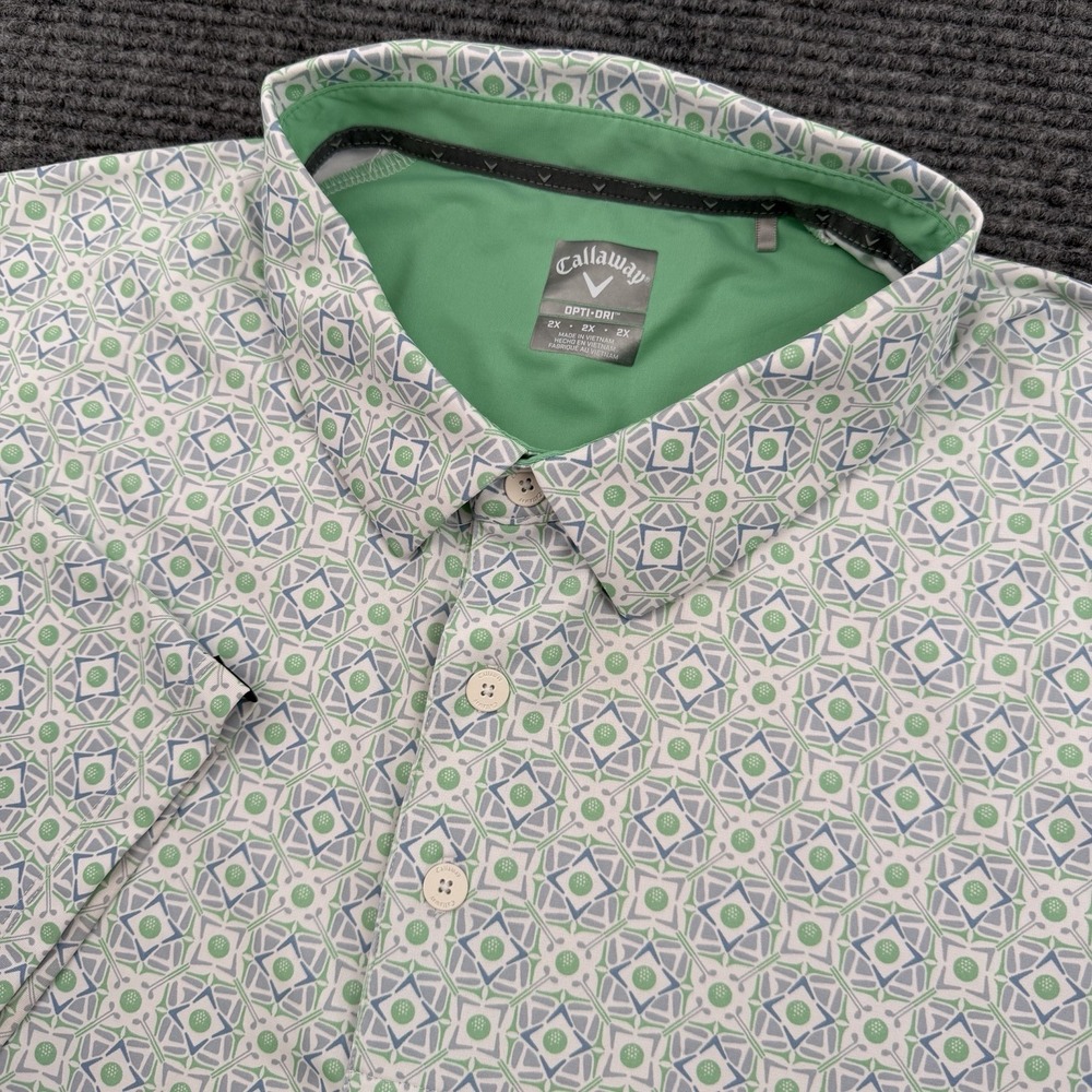 Callaway Polo Shirt Mens 2X Big Green Gray White Golf Clubs Opti-Dri Stretch